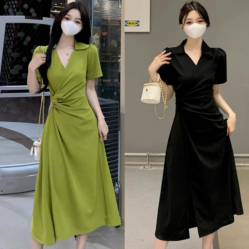 【大码】法式收腰遮肚显瘦裙子胖mm高级感polo连衣裙女夏新款B8052