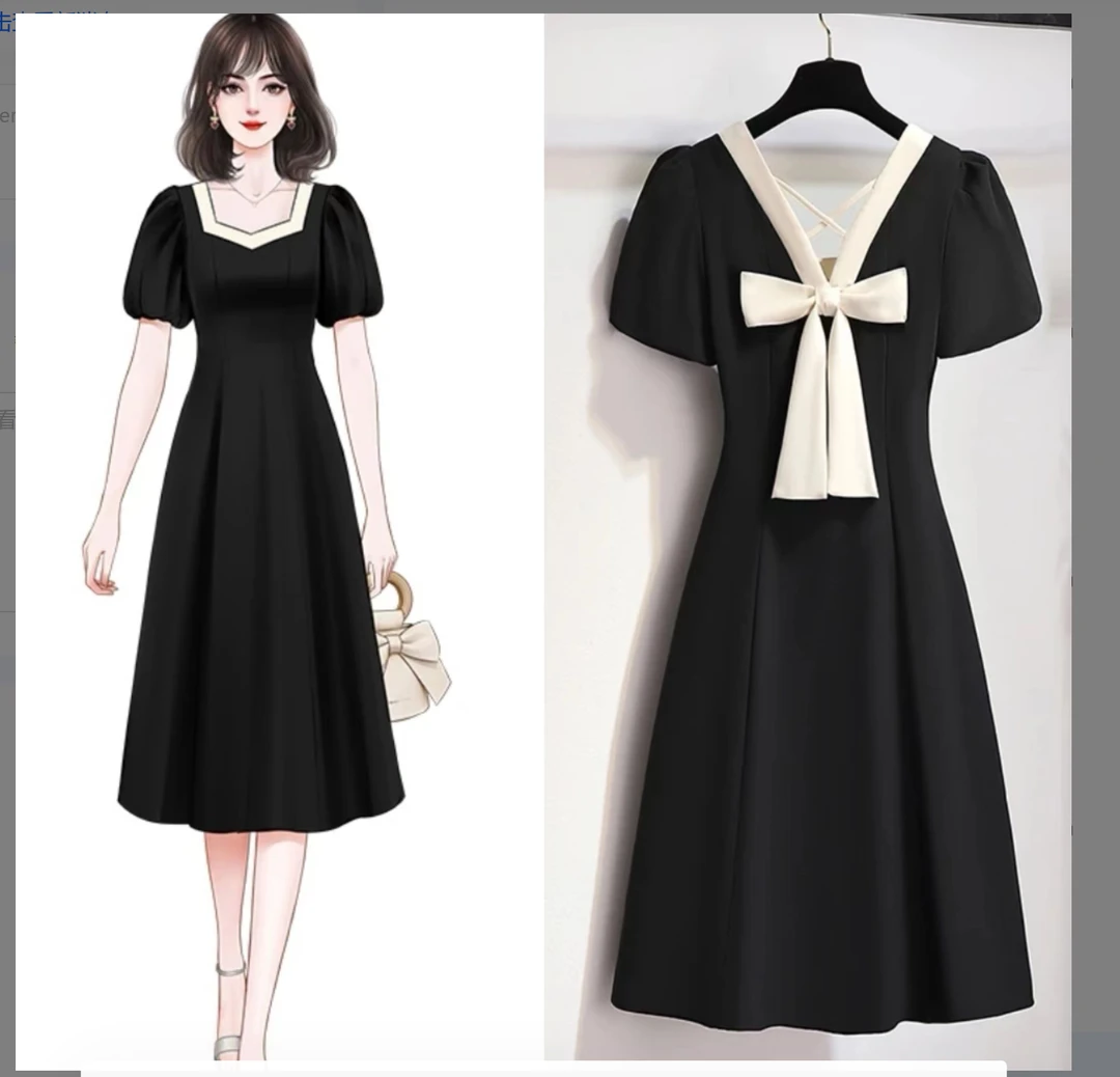 【胜佳】宝藏衣橱黑色赫本风连衣裙2025气质法式方领小黑裙7019