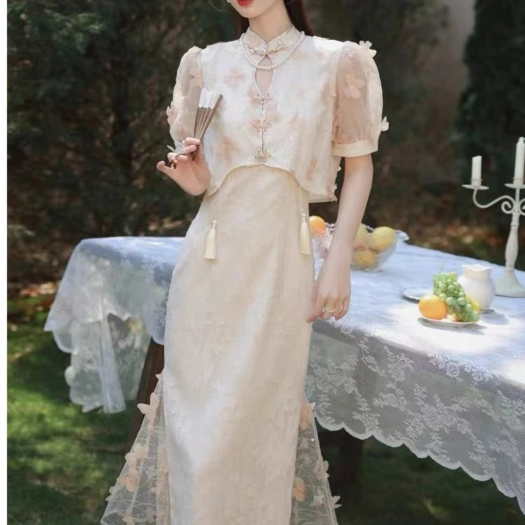 2025夏季新款复古显瘦衬衫女装连衣裙中式温柔少女裙子Z0031