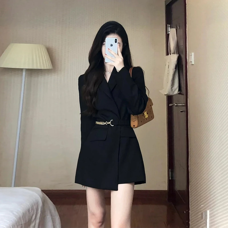 黑色小个子西装外套连衣裙2025秋装新款韩版宽松休闲6539