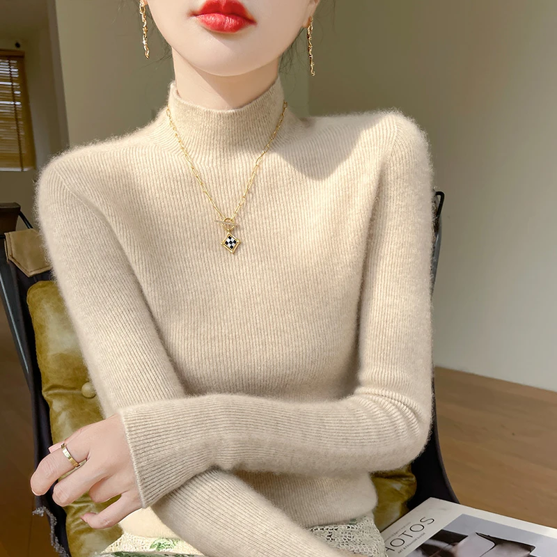 一线成衣羊毛女半高领毛衣打底衫修身洋气针织衫百搭加厚