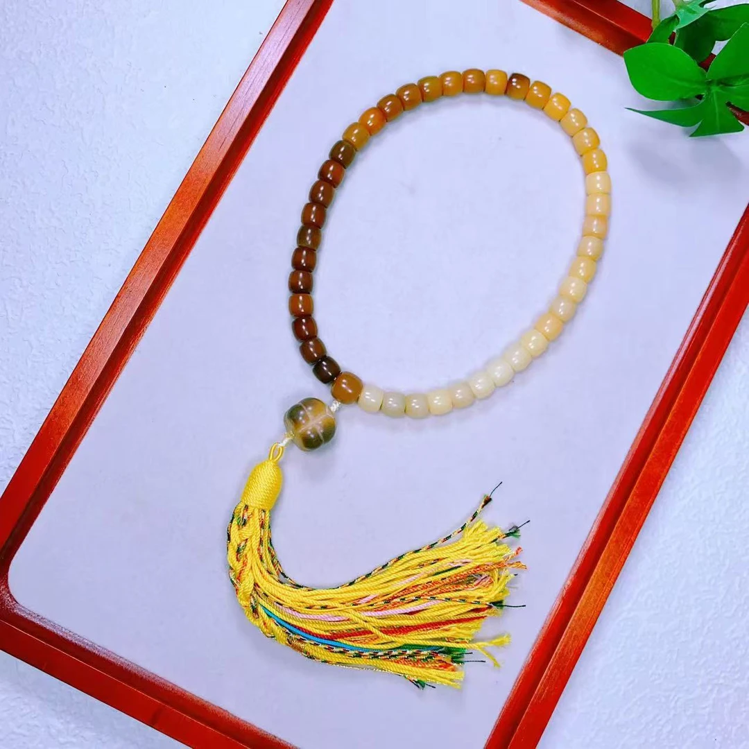 （事事如意）风化老料菩提根手持双圈手串柿子吊坠（盘玩袋）