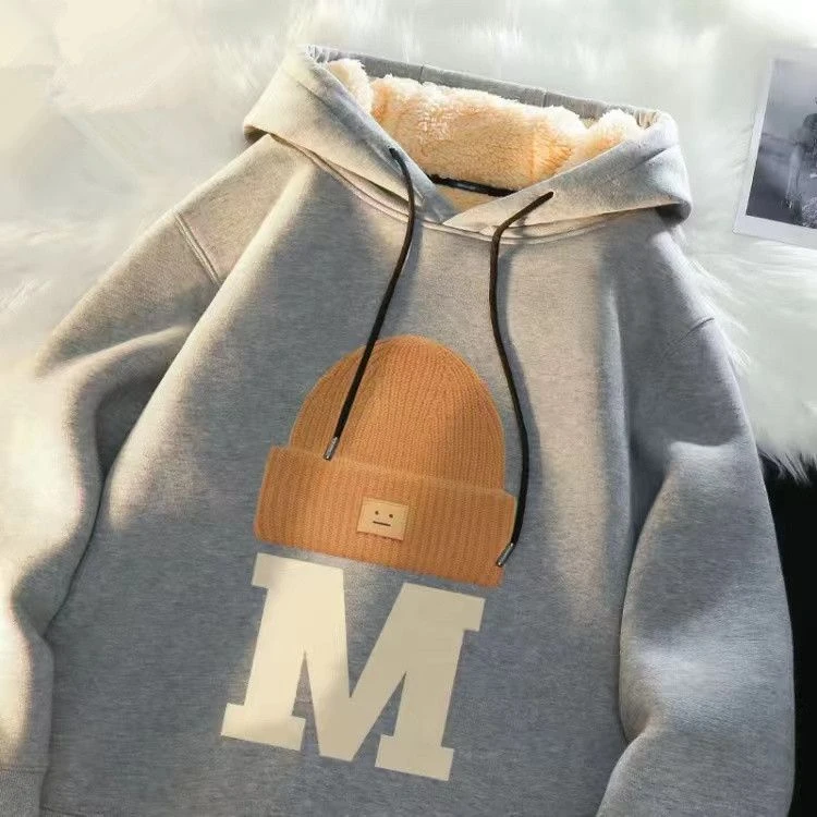 羊羔绒连帽卫衣男士冬季青少年加厚保暖上衣加大码外套男潮1/2