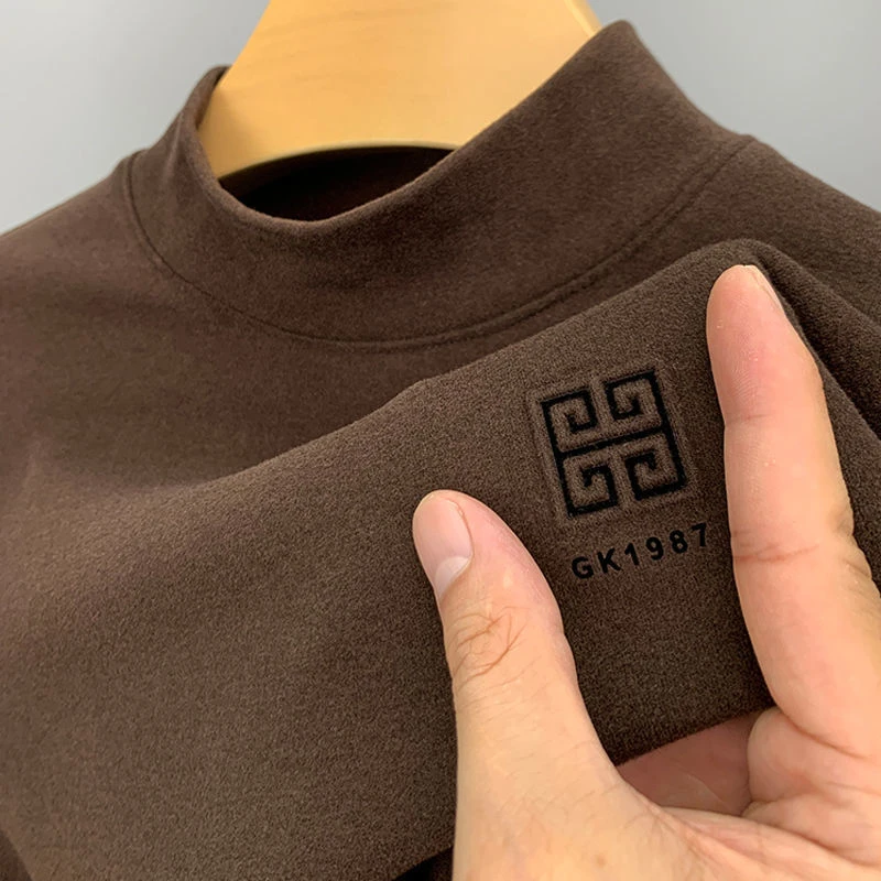 冬季保暖男士长袖T恤半高领双面德绒厚款自发热磨毛上衣打底衫男