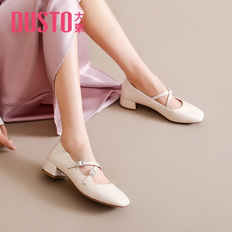DUSTO/大东优雅小皮鞋2024秋季新款中跟方头单鞋职场日常女鞋0002