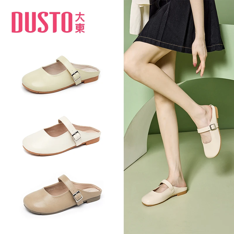 DUSTO/大东半拖玛丽珍2024夏季新款甜美风方跟方头皮带扣女鞋0618