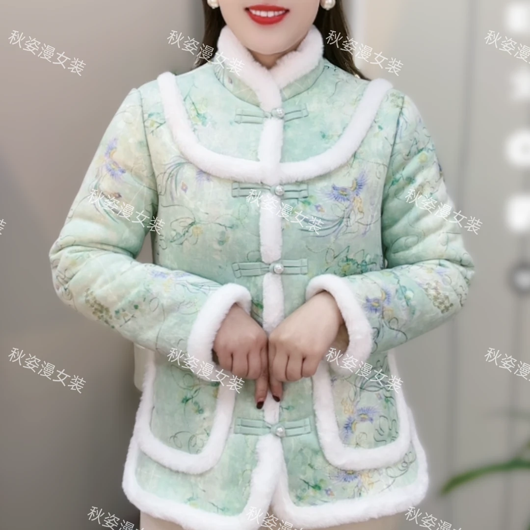 新中式国风棉服冬季新款加绒加厚时尚民族风网红复古盘扣女花棉衣