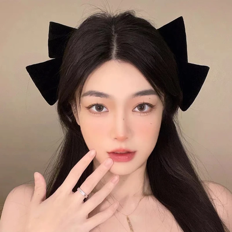 宠粉大小姐高级感超大号蝴蝶结头饰黑色丝绒显脸小发饰少女通用