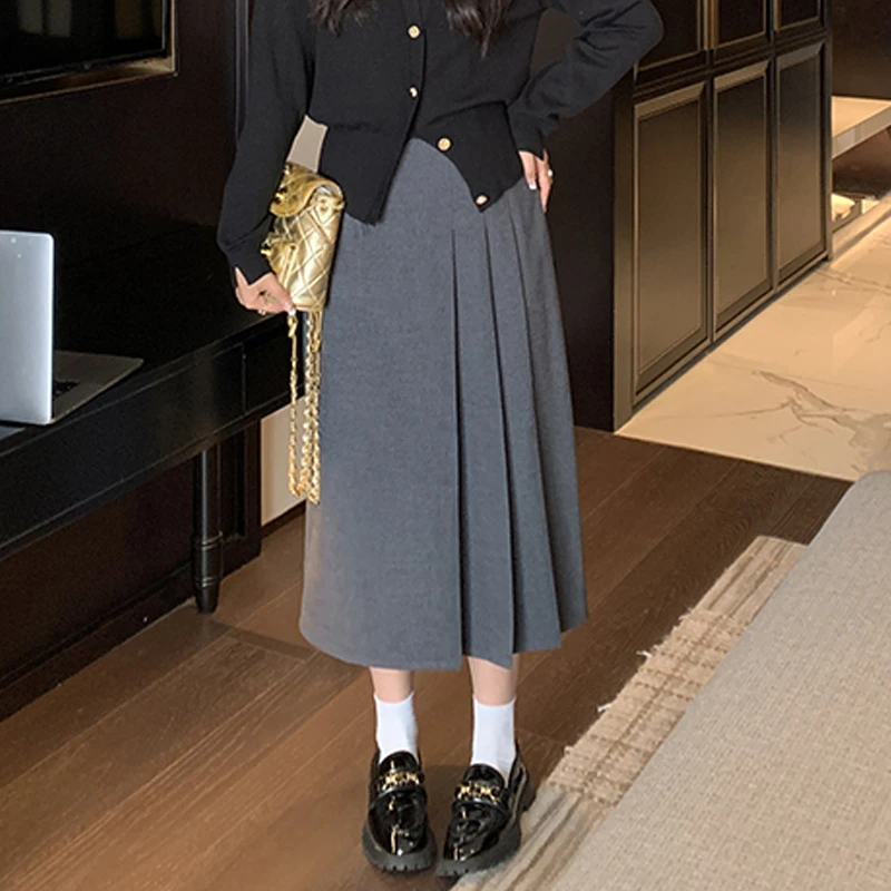 QC【李潇洒】微胖大码女秋季新款显瘦设计感中长款百搭A字半身裙