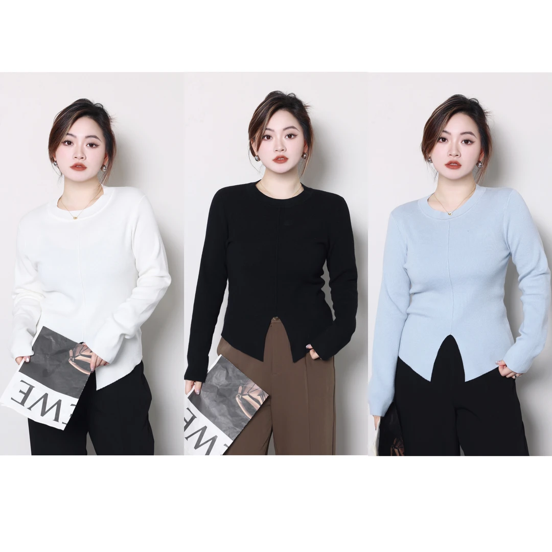 QC李潇洒【冬日予你】微胖大码女秋冬百搭显瘦开叉毛针织衫ZY312J07