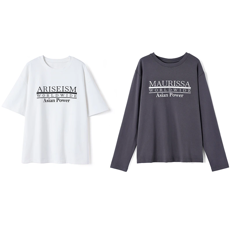 QC李潇洒微胖大码深灰色字母圆领短袖女长袖上衣XS402U53/U14