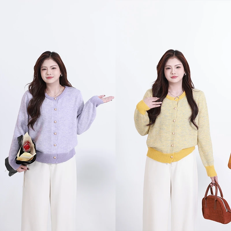 念念&李潇洒【莓果新地】微胖大码女装秋冬气质百搭撞色针织毛衣