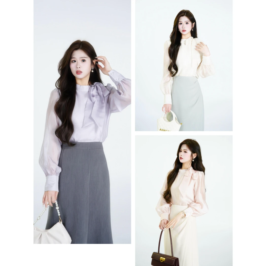 QC李潇洒【柔焦滤镜】微胖大码春款法式侧绑系带优雅百搭衬衫