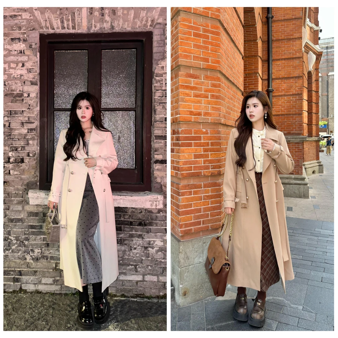 QC李潇洒【诺丁山秋】微胖英伦风正肩干练飒爽显瘦风衣XS407Y81