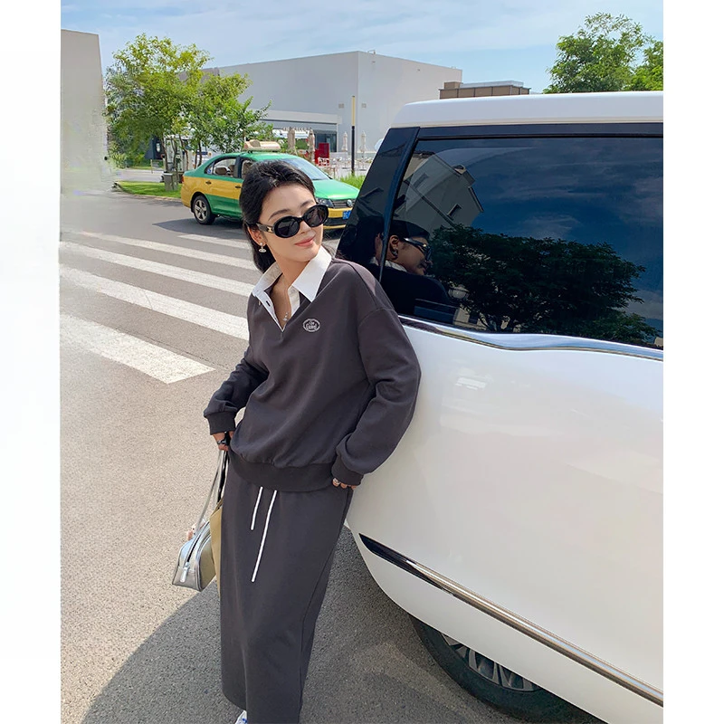 QC李潇洒微胖大码休闲套装女卫衣直筒显瘦半身裙XS408Z34/407Z64