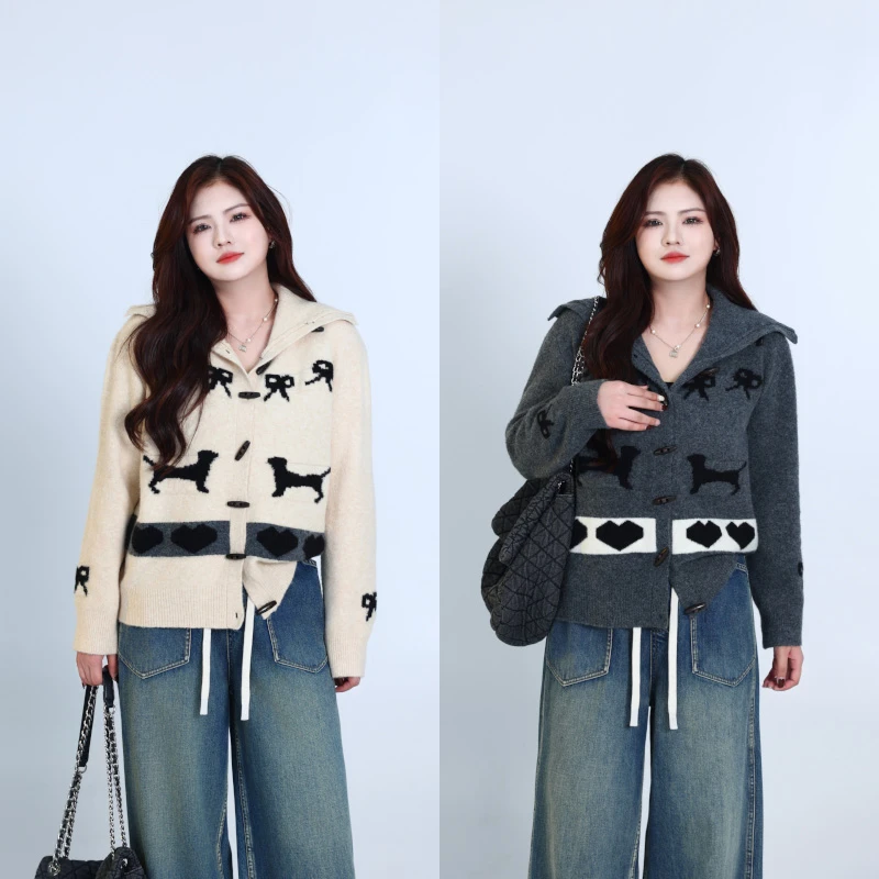 念念&李潇洒【奇趣妙屋】微胖大码女装秋冬牛角扣慵懒显瘦针织开衫