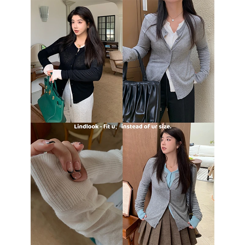 QC李潇洒微胖大码女圆领短款打底衫秋冬百搭显瘦长袖针织开衫