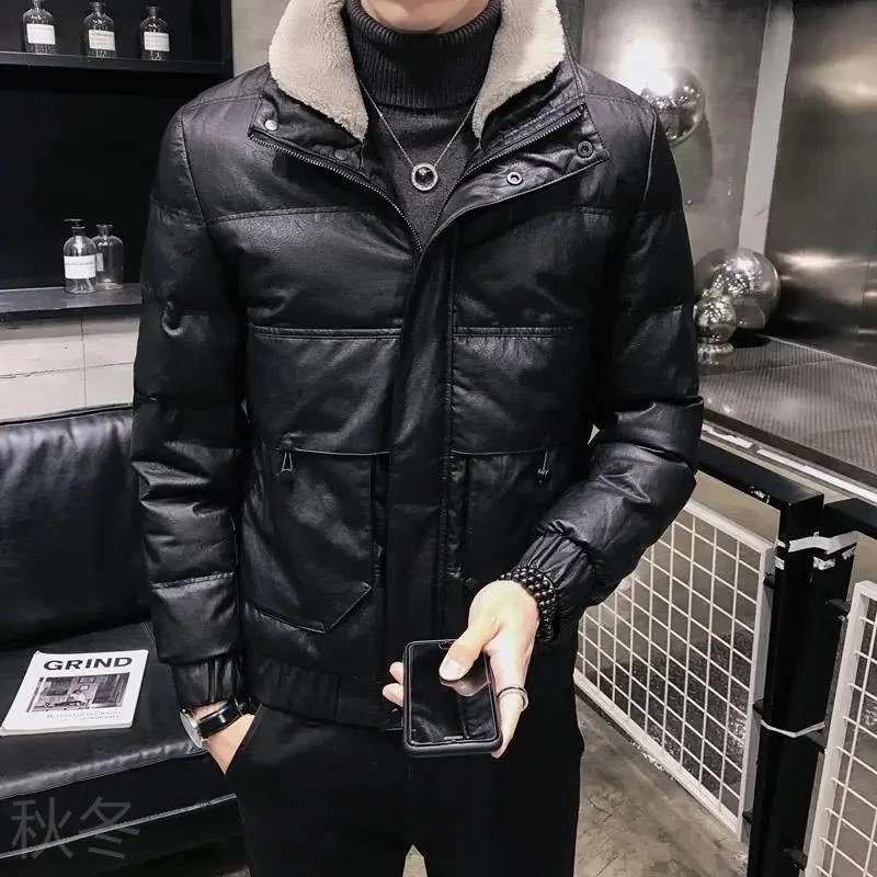 秋冬外套男2023新款潮流休闲帅气短款袄子修身皮羽绒服衣加