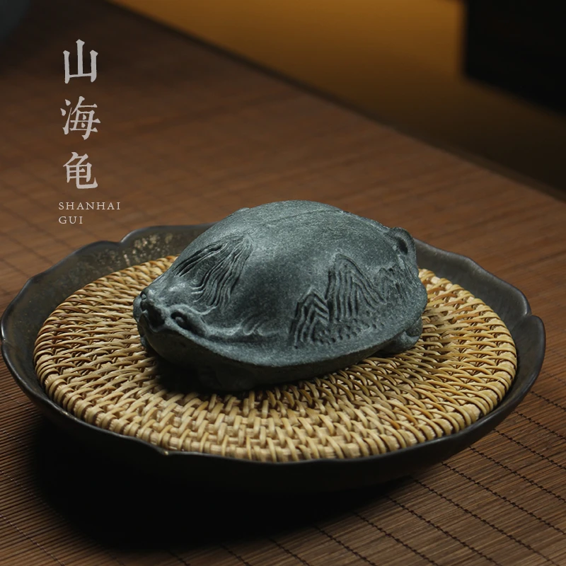 整块天然青石摆件茶宠山海龟 茶桌茶台禅意茶玩摆设精品配件可养