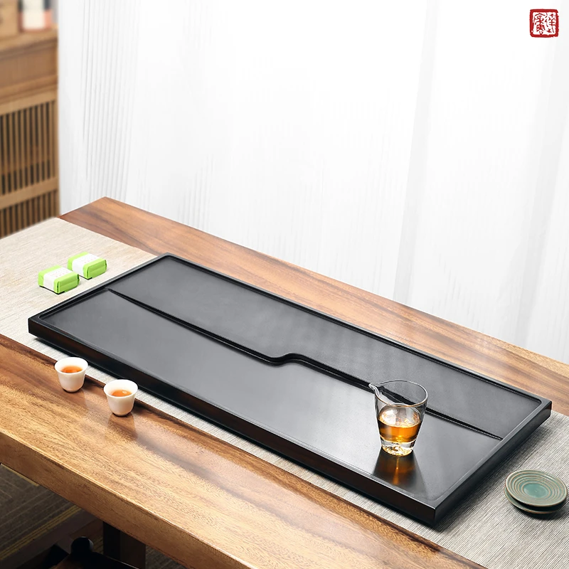 两仪 芥末天然天罗绿紫檀石茶盘干湿分离家用简约整块石茶台茶盘