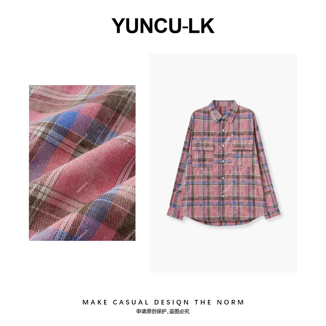 MBNL-F2024允初美式复古格子防晒宽松百搭衬衣YCXB-7184