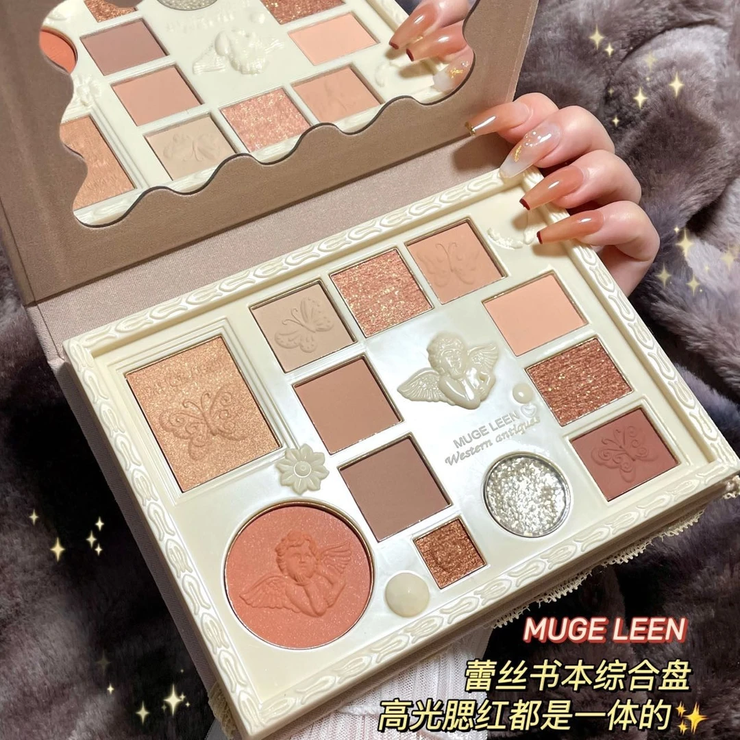 MUGELEEN复古12色蕾丝眼影盘ins超火腮红高光修容一体盘高颜值女