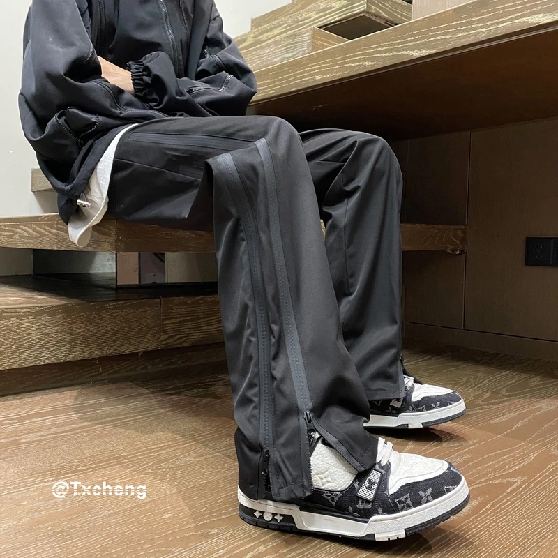 美式机能风冲锋裤男vibe宽松黑色工装拉链潮牌高街运动休闲长裤子