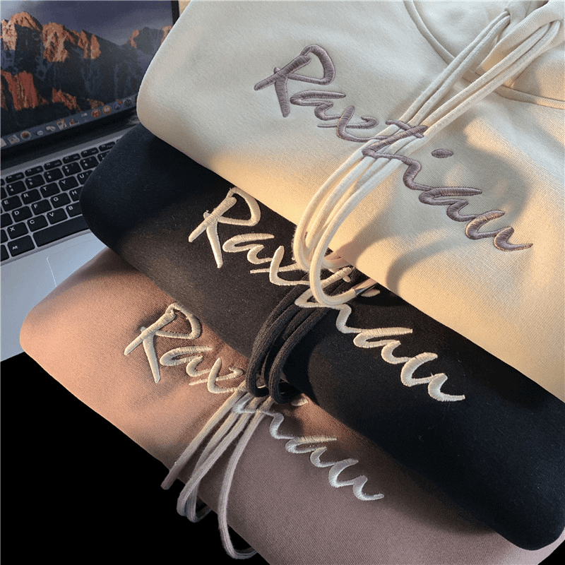 韶安 高街重磅刺绣加绒加厚卫衣男秋冬款硬挺潮牌连帽oversize美式外套