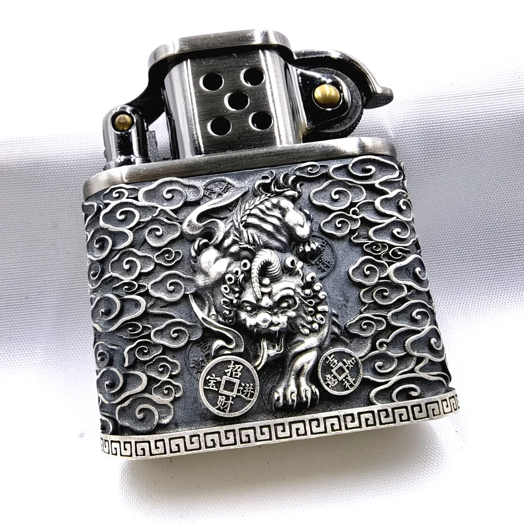 足银银制品 时来运转招财貔貅手工复古银色-纯银打火机（送机芯）