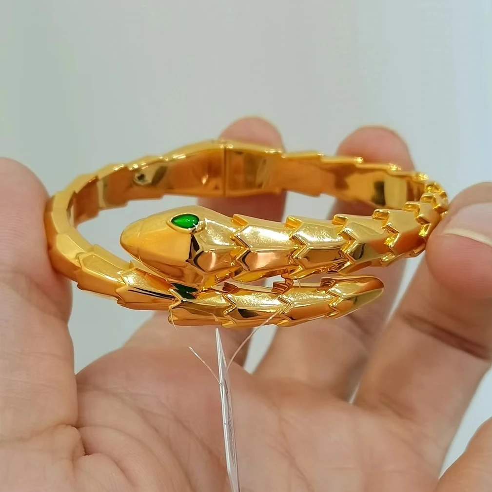 蛇镯活口足金999手镯时尚气质女士精致轻奢金镯子经典镶嵌精美