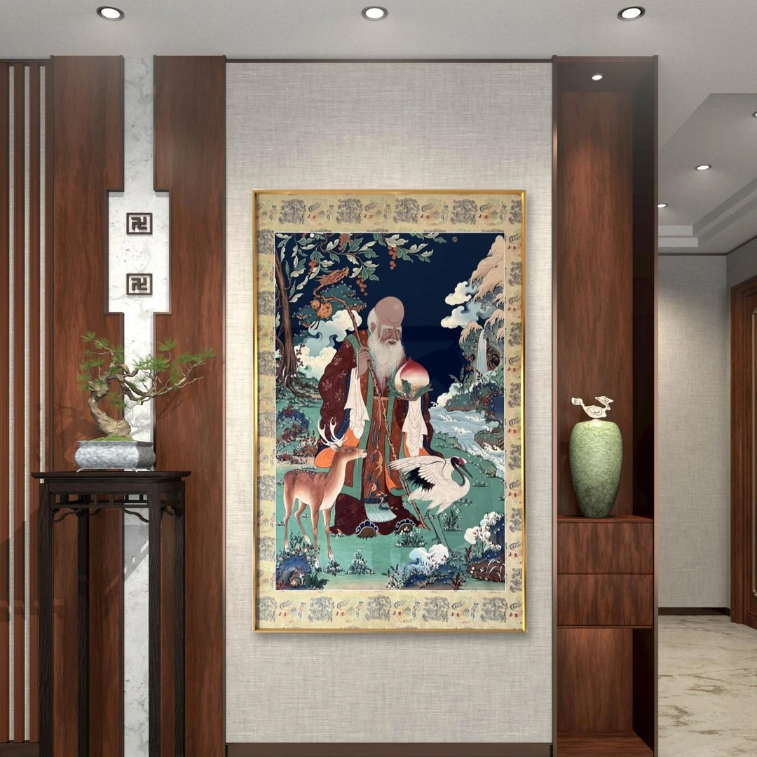 轻奢晶瓷镶钻挂画入户玄关装饰画国画人物风格走廊挂画进门墙壁画
