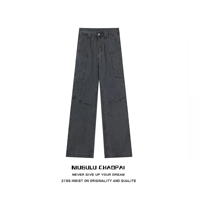 NIUGULU.24SS潮牌青春时尚百搭宽松男女款复古多口袋直筒牛仔裤
