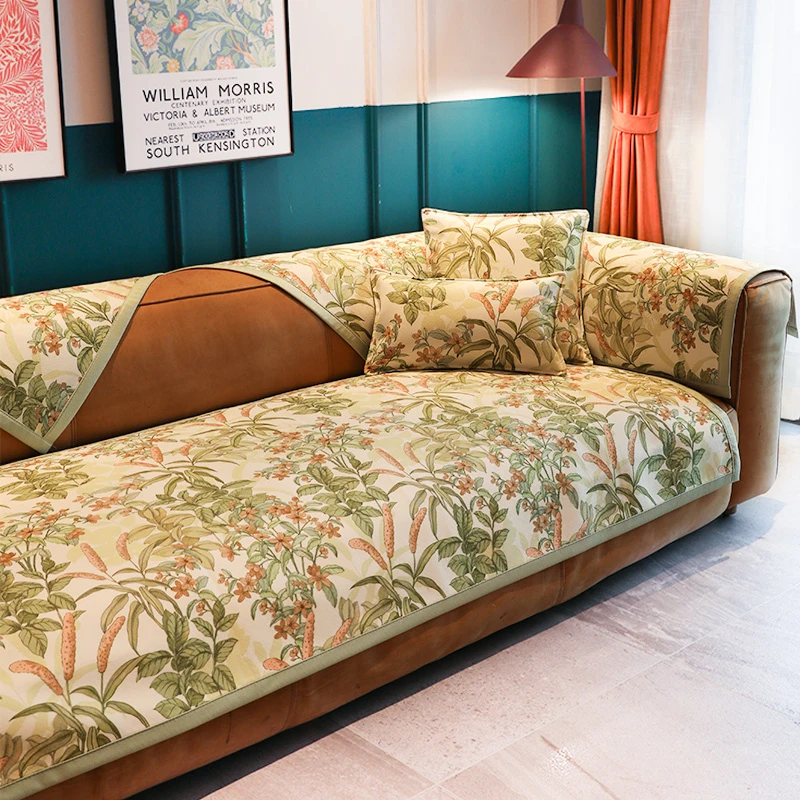 【青临】雪尼尔沙发垫四季通用高档皮沙发组合防滑坐垫子盖布靠背巾