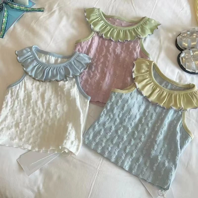 童装女童吊带背心外穿夏季2024新款洋气儿童多巴胺娃娃领可爱上衣