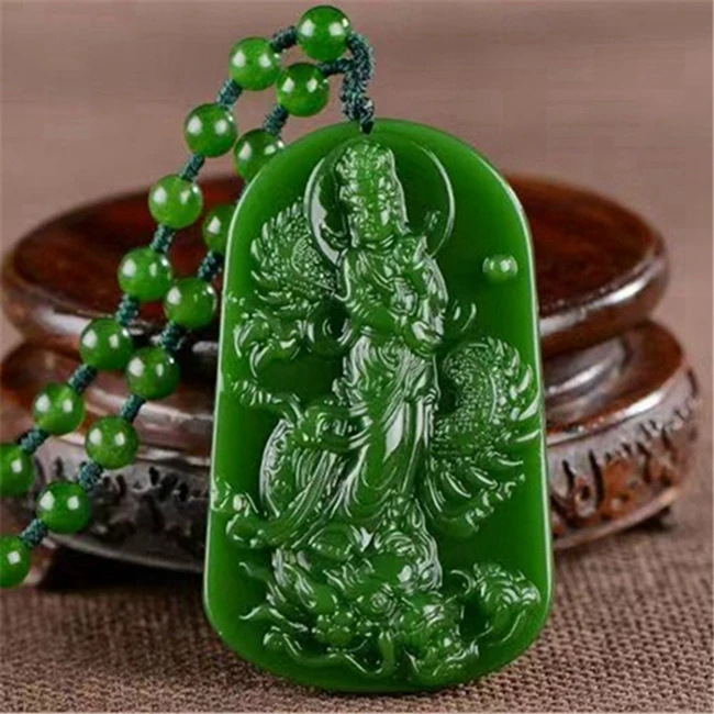 白色绿色观音骑龙乘龙观音吊坠男士手工雕刻霸气观音男款项链挂件