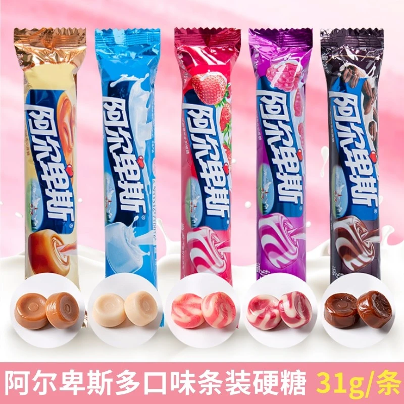 阿尔卑斯牛奶硬糖条糖31g*3条整盒多口味水果糖糖果休闲零食盒装