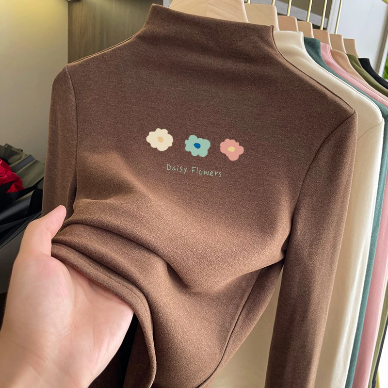 巴拉扣扣儿童半高领女童上衣2025秋冬新款德绒加厚打底衫大童加绒