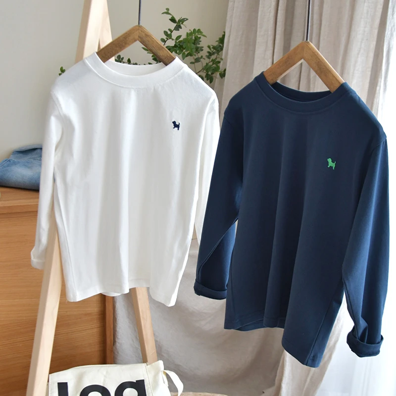 巴拉扣扣柔软亲肤磨毛~男童女童纯色薄款长袖t恤打底衫儿童春秋长