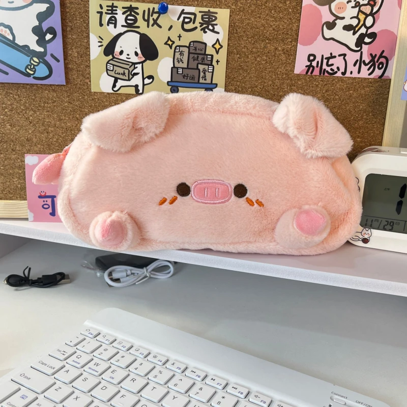新款毛绒笔袋大容量学生ins女生可爱小猪高颜值初高中学生文具袋