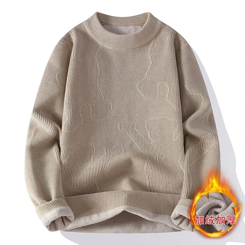 2024秋冬季休闲一体绒毛衣男士加绒加厚宽松潮流半高领打底衫9448