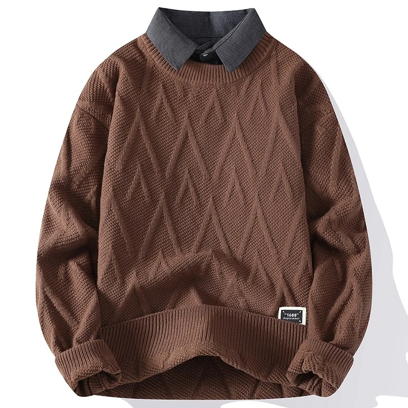 2024秋冬假两件衬衫领男士休闲宽松潮流百搭时尚保暖上衣9168