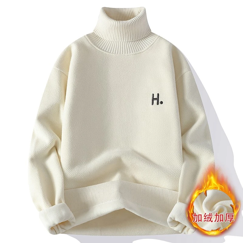 2024秋冬季可翻领高领毛衣男士加绒加厚针织衫宽松潮流毛衣潮327