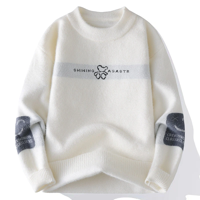 【高品质】保暖宽松学生毛衣男士加厚半高领针织衫打底秋冬季潮6610