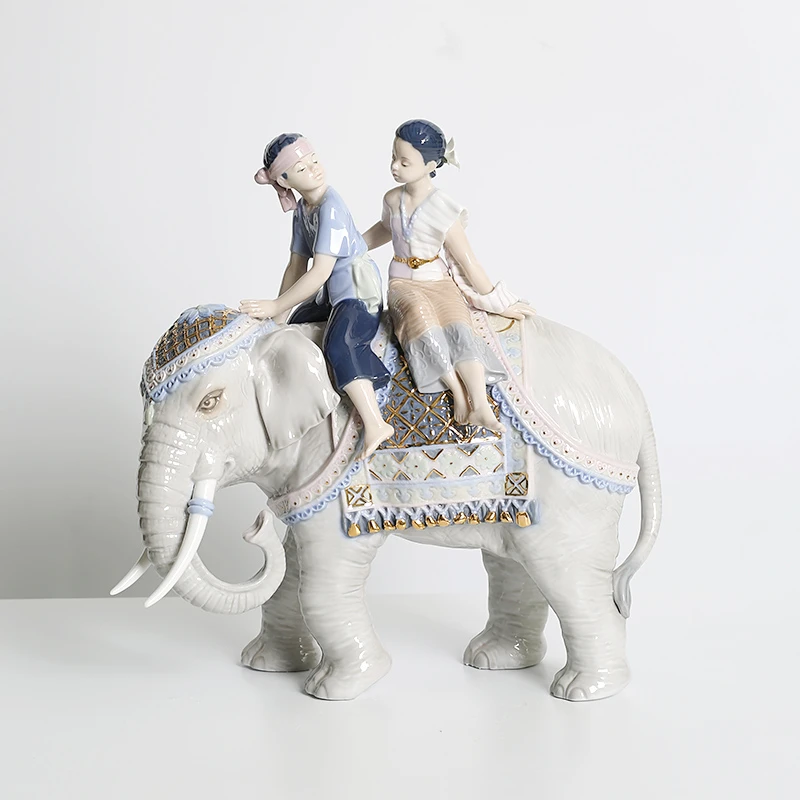 《泰国风格-吉象》陶瓷创意摆件高端客厅桌面轻奢高档家居装饰品