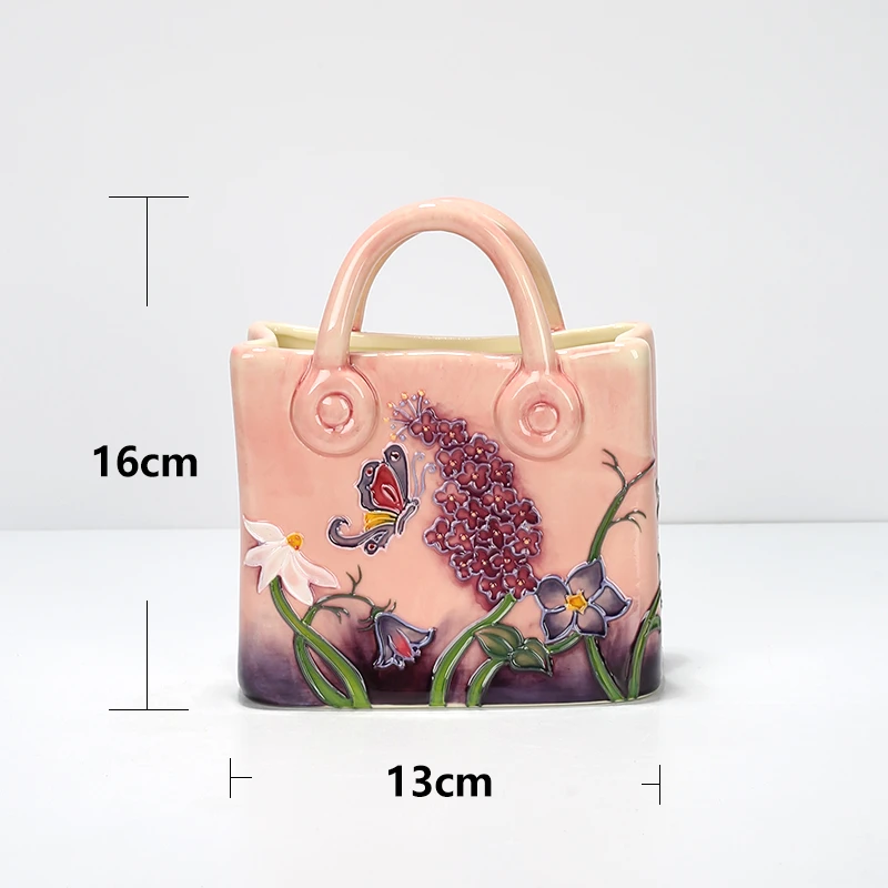 尊匠珐琅《手提袋花瓶》陶瓷花瓶高级感客厅插花创意工艺摆件sviv