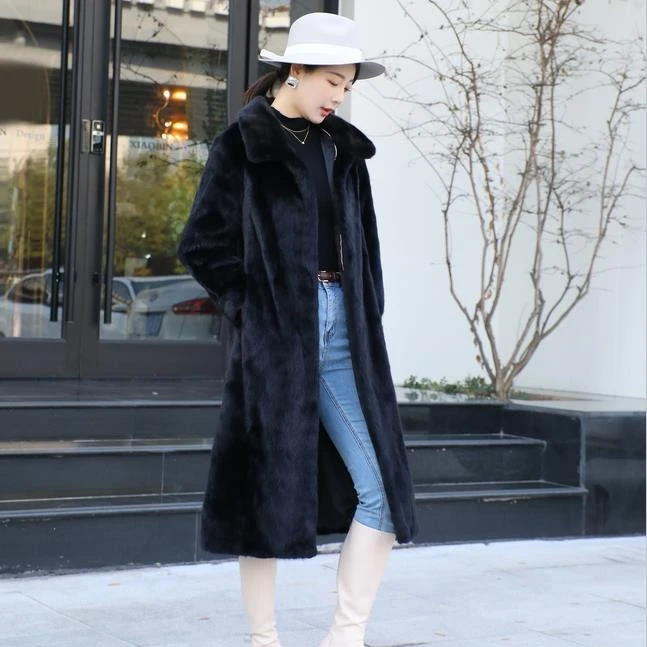 营城之恋进口水貂长款外套大码时尚宽松加厚保暖秋冬显瘦女士韩版