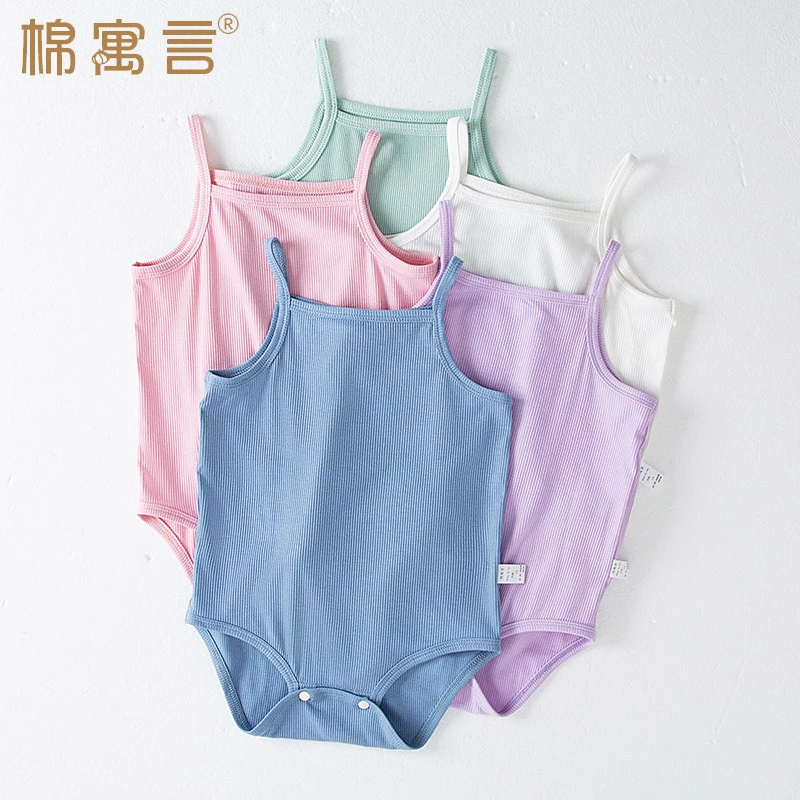 婴儿夏季薄款衣服无袖连体衣三角哈衣吊带包屁衣女宝宝包臀爬服