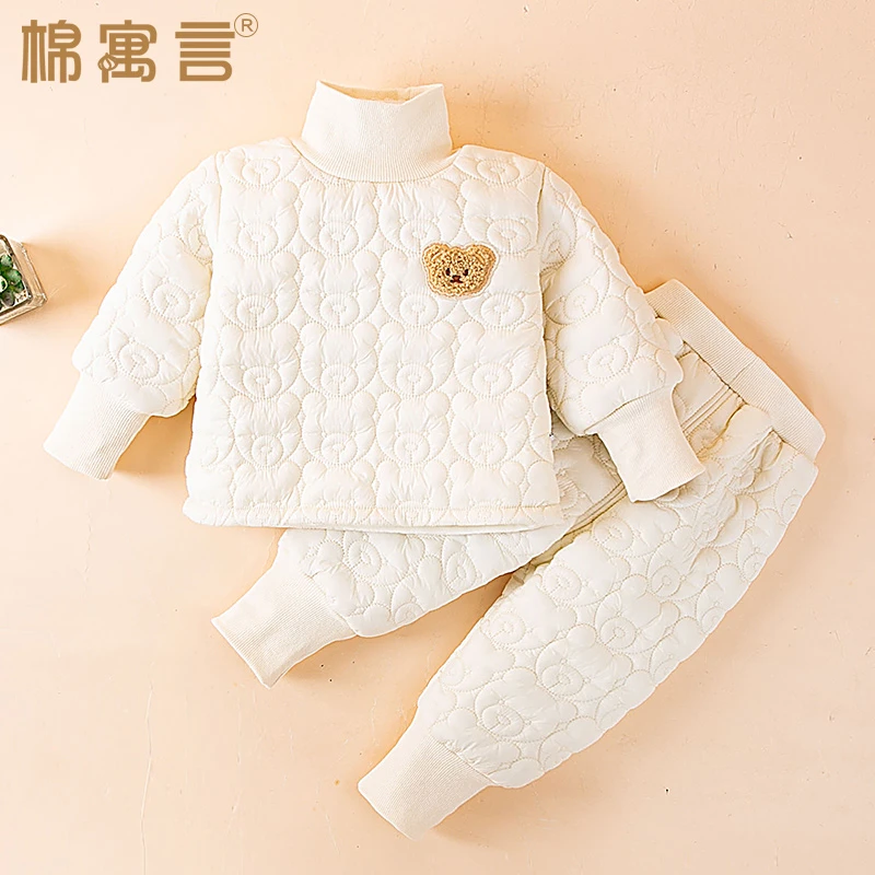 宝宝分体套装冬季加绒加厚可爱高领棉衣两件套儿童棉裤保暖服外穿