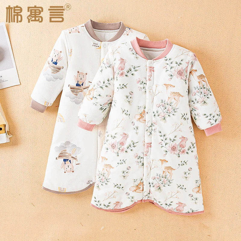 婴儿睡袋防踢被加厚秋冬夹棉儿童长袖宝宝睡袍防着凉连体保暖睡衣