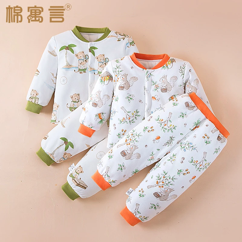 儿童棉衣棉裤套装秋季冬夹棉加厚分体两件套外出服保暖宝宝家居服